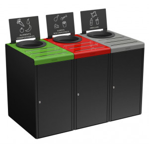 3 meubles poubelles tri selectif - Capacité : 3 x 65 L ou 3 x 90 L