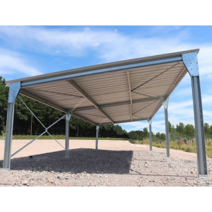 Abri métallique monopente en kit - 5,4x10x3m - 54m² - Avec son toit simple pente en tôles laquées 5 ondes renforcées, ce carport voiture de 54 m² vous offre l’espace idéal pour la protection de votre véhicule des agressions extérieures (intempéries, humidité, pluie). 