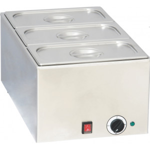 Bain marie professionnel 3 x GN 1/3 - Puissance : 1200 W / 230 V- Dim : L.338 x P.540 x H.248 mm