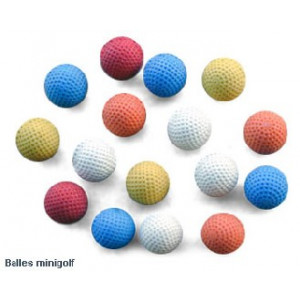 Balles pour minigolf - Couleurs : bleu - blanc - rouge - orange - jaune.