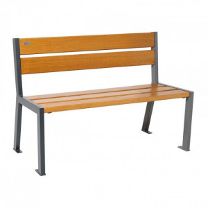 Banc public 5 lames acier et bois - Longueur : 600, 1200 ou 1800 mm - Acier et bois, Tout acier ou Acier et plastique recyclé - sur platines
