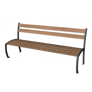 Banc public en bois 6 lames - Longueur : 1800 mm -  Bois 4 essences différentes, compact ou aluminium - A sceller