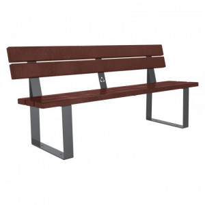 Banc public en plastique recyclé et acier - Longueur : 1800 mm - Assise : 441 mm - Sur platines
