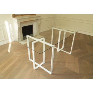 Bureau à plateau en verre trempé - Dimensions : hauteur 74 cm x largeur 81 cm x longueur 180 cm