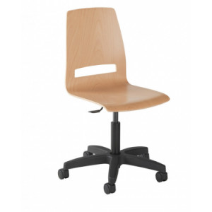 Chaise informatique coque en bois - Assise réglable en hauteur de 40 à 52 mm - Coque en hêtre - Sur roulettes ou sur patins
