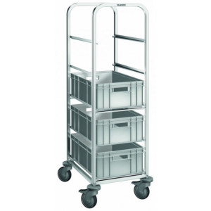 Chariot à glissières pour bac Europe - Inox - Capacité : 5 bacs Euronorm E2 600 x 400 x 200 mm - Roues ø 125 mm