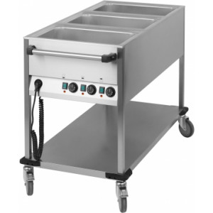 Chariot bain-marie 3 x GN 1/1 verticale - Matière : Acier inox - Puissance : 2100 W -Dim : L 700 x P 1250 x H 900 mm