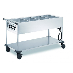 Chariot bain marie chaud 4 cuves - Acier inoxydable - 4 cuves simples - Puissance : 2,8 kW
