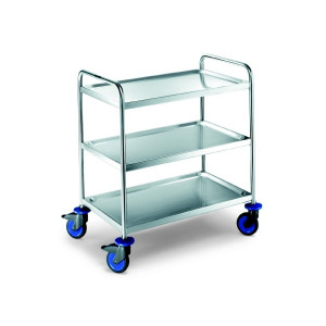 Chariot de service inox 3 plateaux  - Inox - 3 tablettes - 4 dimensions disponibles - Roues ø 125 mm
