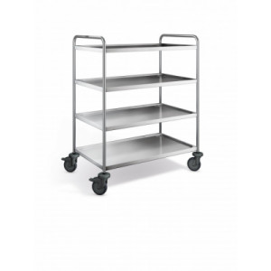 Chariot de service inox 4 plateaux - Inox - 4 tablettes - 3 dimensions disponibles - Roues ø 125 mm