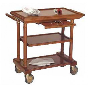 Chariot de service restaurant en bois - Dimensions : L 840/1130 x l 490 x h 830 mm