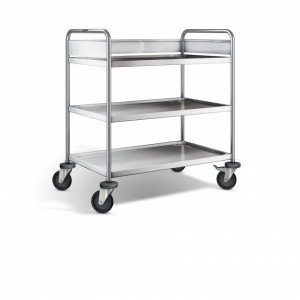 Chariot de débarrassage inox 3 plateaux - Inox - 3 tablettes - Dimensions des tablettes : 900x550 ou 1000x600 mm - Roues ø 125 mm
