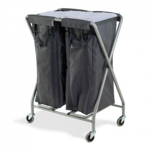 Chariot à linge 2 x 100 L - Capacité : 2 x 100 L - 4 roulettes Ø 75mm - Structure en X pliable