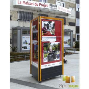 Colonne affichage vitrines exterieur - Totem 3 vitrines format abribus