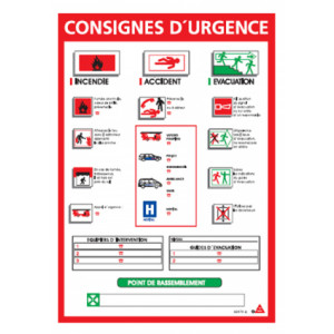 Consigne appel d'urgence plastifiée - Dimensions : 250mm x 350mm