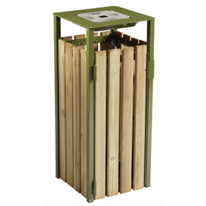 Corbeille de ville bois 110L avec cendrier - Contenance : 110 L -