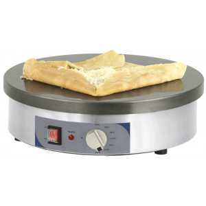 Crêpière électrique premium - Dim ( H x Ø ) : 124 x 400 mm- Puissance : 2700 W- Plaque en fonte Ø400 mm