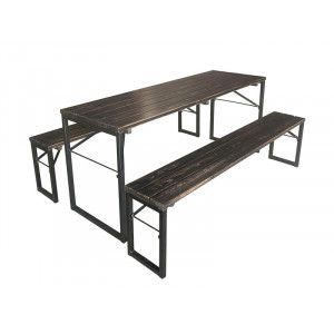 Ensemble brasserie noir vieilli - Dimensions Table ( L x l x H )  : 180 x 60 x 77,5 cm - Finition « black wash » / noir vieilli