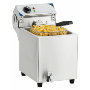 Friteuse électrique avec vanne de vidange - Capacité : 7 litres- Puissance : 2 800 W / 230 V- Dimensions( L x P x H )  :275 x 518 x 455 mm