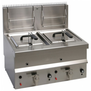 Friteuse gaz 2 x 10L à poser - Capacité : 2 x 10 litres- Dim( L x P x H )  :  215 x  290 x 120 mm- Puissance : 13 000 W gaz