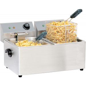 Friteuse professionnelle à 2 bacs - Puissance : 2 x 2 000 W- Dim( L x P x H )  : 435 x 400 x315 mm- Capacité : 4 x 2 L