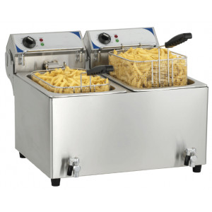 Friteuse professionnelle double - Puissance : 2 x 2 800 W / 230 V / Dim( L x P x H )  :585 x  625 x 455 mm