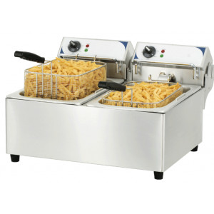 Friteuse professionnelle double cuves - Puissance : 2 x 2 800 W / 230 V / Dim( L x P x H )  :  585 x  570 x   375 mm