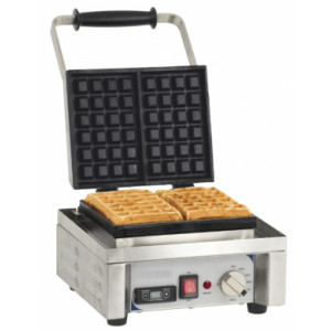 Gaufrier simple à ouverture 90° - Dim ( L x P x H )  : 296 x 415 x 290 mm- Puissance : 1 600 W