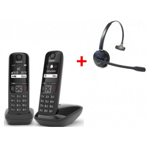 Gigaset AS690 DECT Duo + Casque Mono - Téléphone Sans Fil +Casque Téléphonique - SIAS690DHW10-Gigaset
