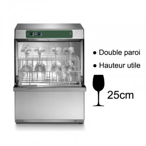 Lave-verre professionnel double paroi panier carré - Panier de 350 x 350 mm - Hauteur utile de lavage : 250 mm