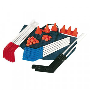 Pack street hockey - 12 crosses + 2 crosses gardiens + 12 balles +12 palets + 6 balises de 20cm + sac de transport