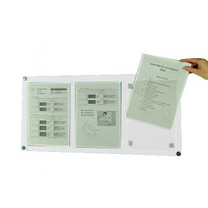 Panneau d'affichage altuglas - Fond plexiglas 73 x 35 cm - 3 pochettes 21/29.7 cm - 4 trous pour fixation murale