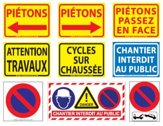 Panneau signalétique temporaire de chantier - Dimensions (mm) : de 400 x 300 à 800 x 400 - Norme NF