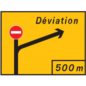 Panneau temporaire présignalisation de direction KD42 - Dim : 1600 x 1200 à 3000 x 2400 mm-Norme NF - Type KD42