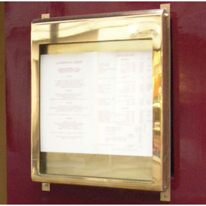 Porte-menu mural luxe - Capacité : 2 x A4 - Laiton ou Inox - Dimensions totales : 450 x 500 x 35 mm