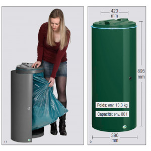 Poubelle 80 L - Capacité : 80 L - Dimensions : H.895 x Ø 390 mm - Finition : tôle acier