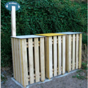 Poubelle carrée tri sélectif en bois - Hauteur 1000 mm - Contenance : 100 L - 2 ou 3 corbeilles