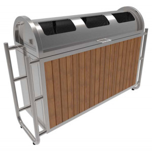 Poubelle recyclage aspect bois - Volume : 3 x 55 L - Structure en acier inoxydable