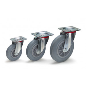 Roue pivotante en caoutchouc - Charge : 100 - 135 -  205 Kg