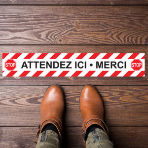 Stickers Sol 6 bandes Stop Attendez ici merci - Stickers pour sol - Bandes Attendez Ici Merci