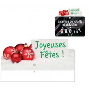 Surmontoir étiquette "Joyeuses Fêtes" - Dimensions : 9,5x5,5 cm - PVC
