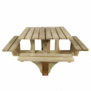 Table de pique-nique pour espace public - Dim : L.213 x 213 x H.75 cm - Lames 145 x 35 mm - Plateau 126 x 126 cm