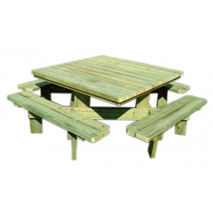 Table de plein air pour repas - Dimensions plateau (cm) : 150 x 150