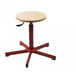 Tabouret scolaire réglable par vérin gaz - Assise réglable de 42 à 60 cm - Assise en hêtre - sur patins ou sur roulettes 