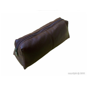 Trousse de toilette pour femme en cuir souple - Grande poche zippée - coloris marron