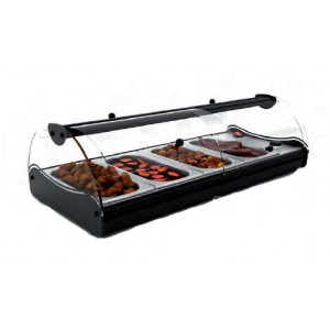 Vitrine chauffante au bain marie - Capacité :4 GN 1/3 x 40mm - Température :  90° C - Dim :840 x 395 x 360 mm