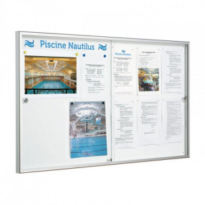 Vitrine coulissante simple face - Format : 8 ou 12 A4 -  Cadre : aluminium - Murale ou sur pied