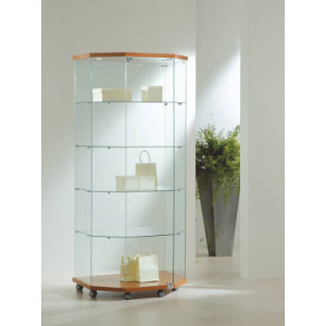 Vitrine d'exposition hexagonale angle haut - Dimensions (L x P x H) : 80 x 60/40 x 181 cm