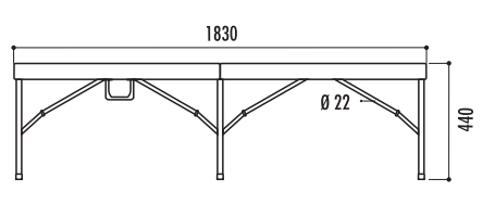 Schéma banc pliable 1830x280 vue de face