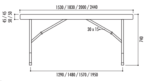 Schéma table pliante vue de face